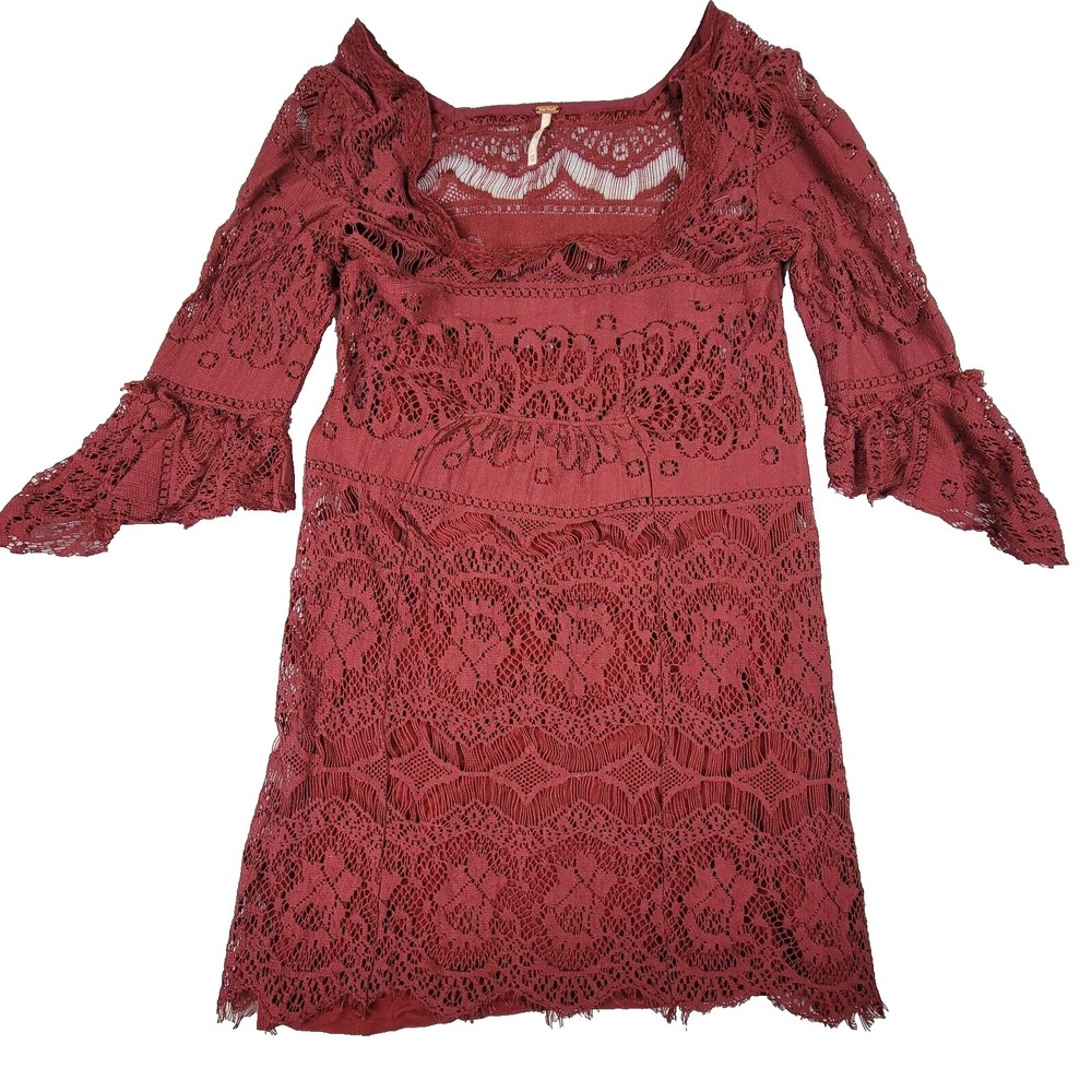 Free People Tunic Dress XS See Through Burgundy